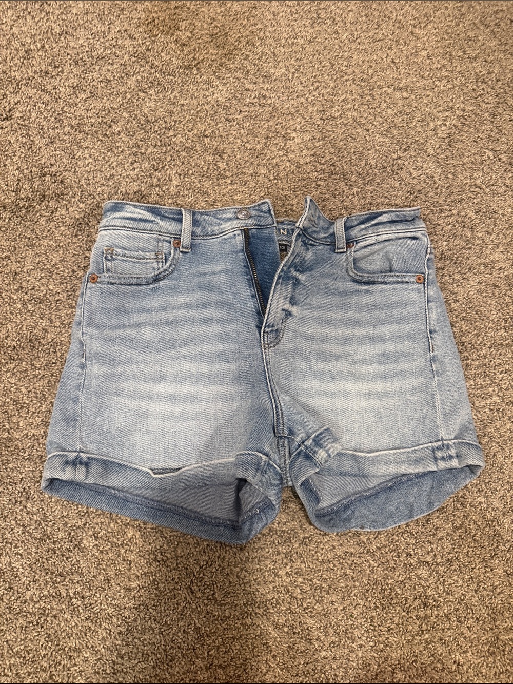 Light Blue Denim High-Waisted Mom Shorts